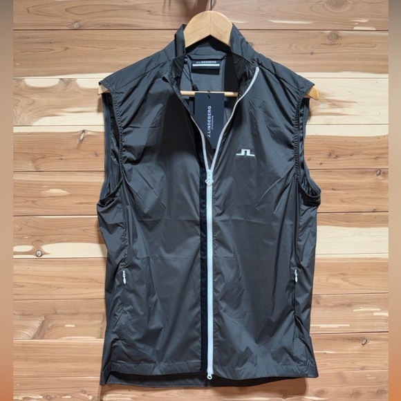NEW Men’s J. LINDEBERG Stockholm Packable Ash Grey Golf Shell Vest Shell NWT - Picture 1 of 16